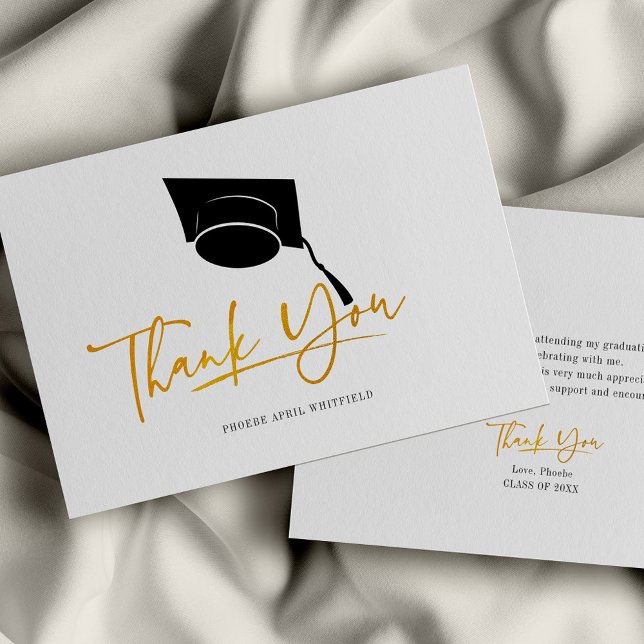 Cartões de agradecimentos de Script Minimalista pa (Graduation Cap Minimalist Thank You Card)
