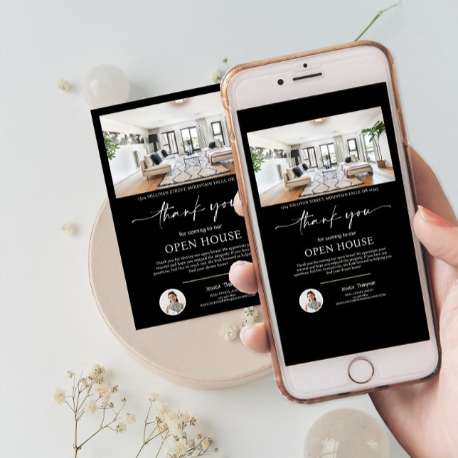 Cartões de agradecimentos de Script Open House do  (Photo Real Estate Open House Script Thank You Card)