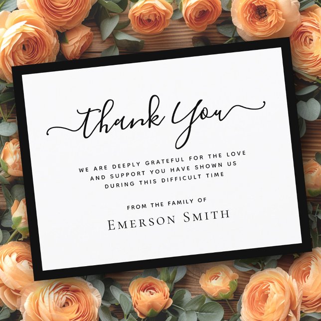 Cartões de agradecimentos de simpatia da caligrafi (Black border calligraphy sympathy thank you card)