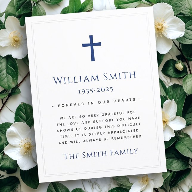 Cartões de agradecimentos de simpatia de funeral c (Custom color cross funeral sympathy thank you card)