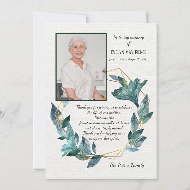 Cartões de agradecimentos de simpatia de memória d (Frente)