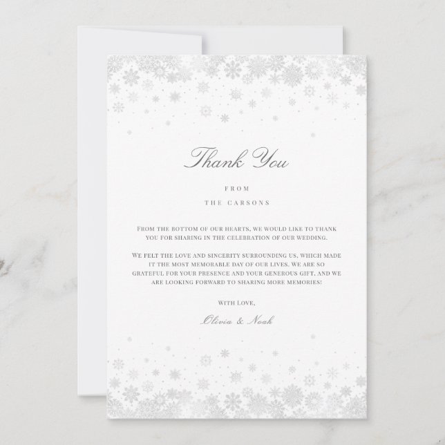 Cartões de agradecimentos de Snowflakes de Script  (Frente)