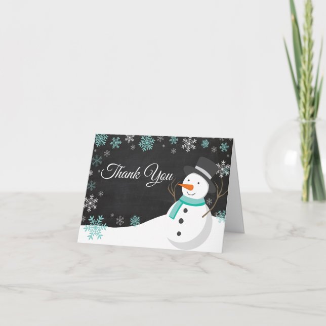 Cartões de agradecimentos de Teal de Snowman no Na (Frente)