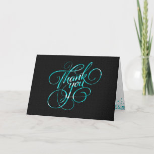 Cartões de agradecimentos de Teal Preto e Metálico