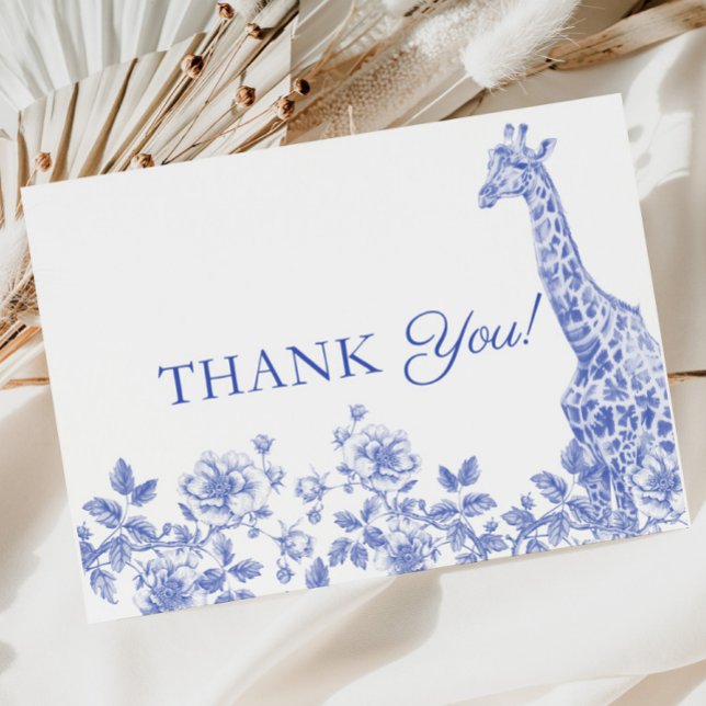 Cartões de agradecimentos de Toile Safari Chá de f (Blue Boy Baby Shower Toile Safari Thank you Card)