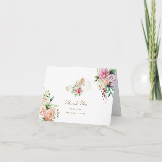 cartões de agradecimentos de unicórnio floral mági (Frente)