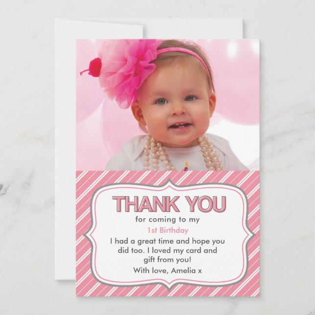 Cartões de agradecimentos do aniversário da menina (Frente)