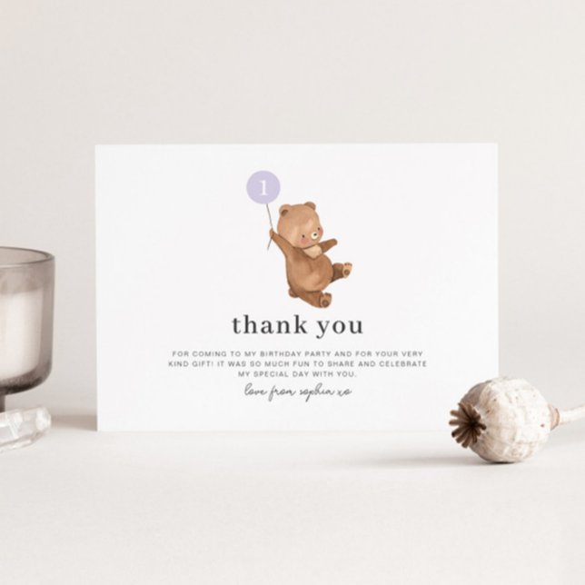 Cartões de agradecimentos do balão roxo do urso (Criador carregado)