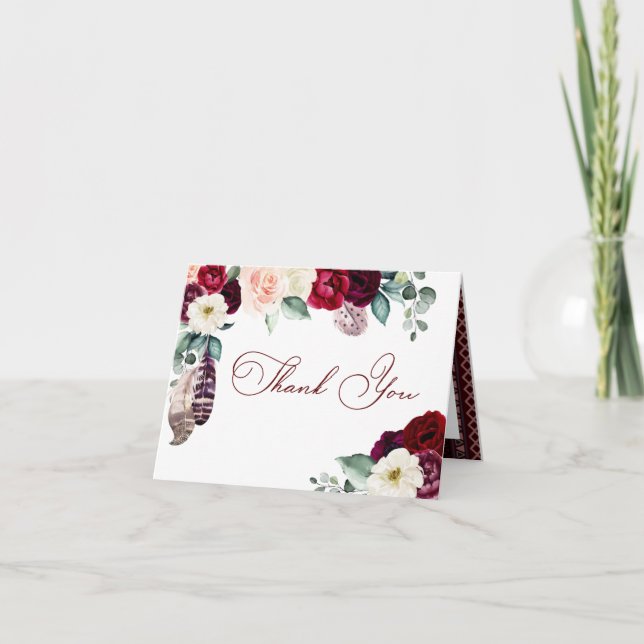 Cartões de agradecimentos do Burgundy Boho Dreamca (Frente)