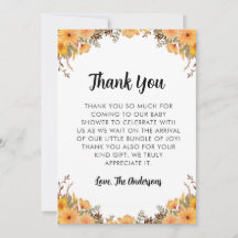 Cartões de agradecimentos do Chá de fraldas amarel