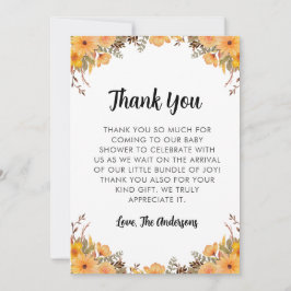 Cartões de agradecimentos do Chá de fraldas amarel