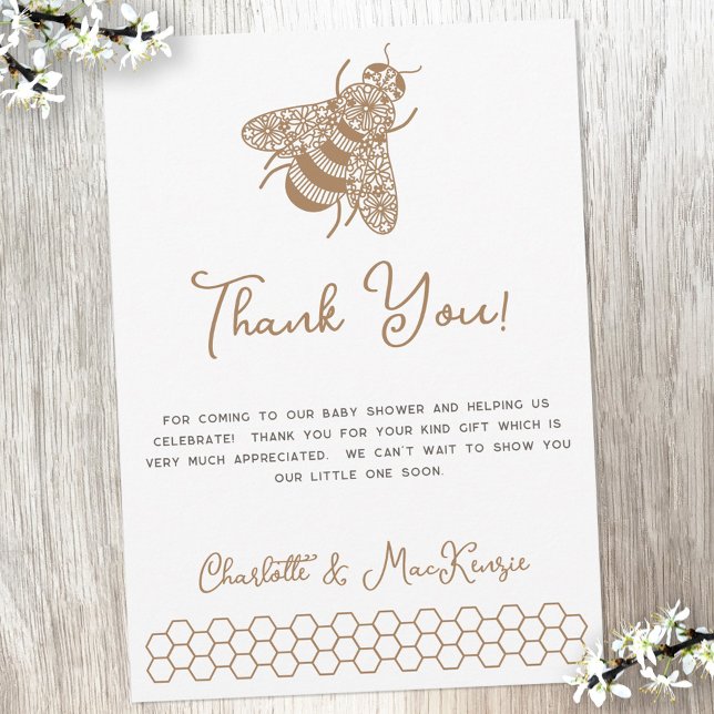 Cartões de agradecimentos do Chá de fraldas de abe (Bee themed baby shower thank you card with custom text )