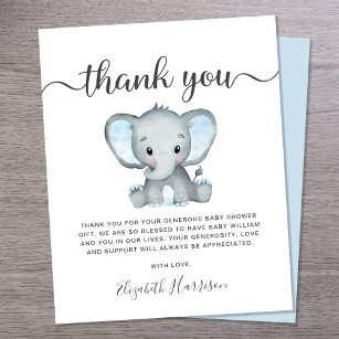 Cartões de agradecimentos do Chá de fraldas Elefan