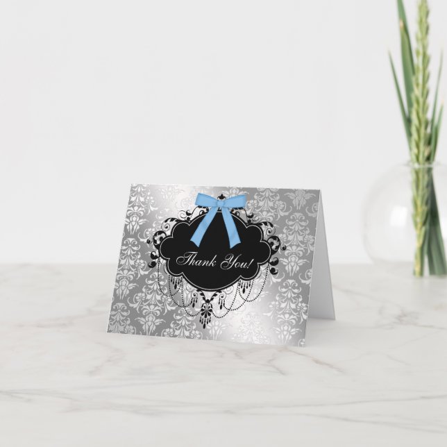 Cartões de agradecimentos do Chá de fraldas preto  (Frente)