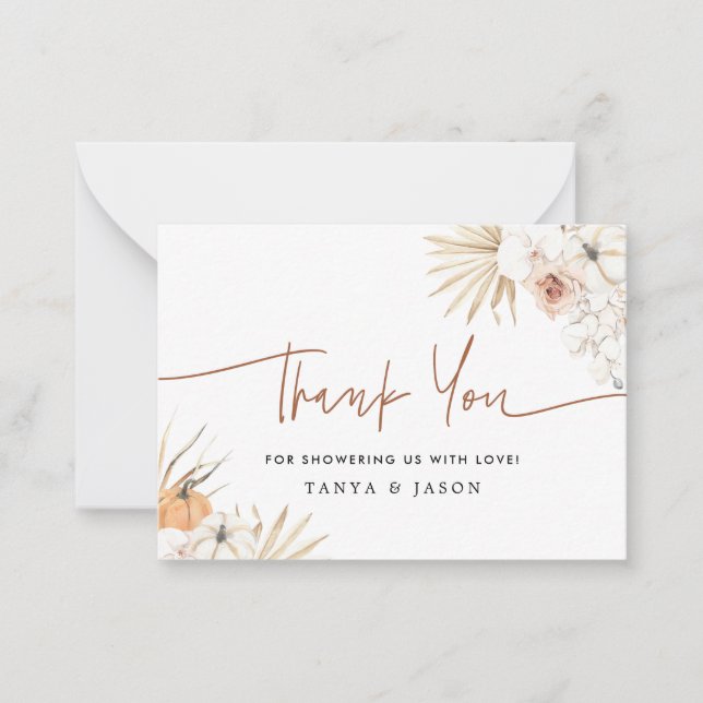 Cartões de agradecimentos do Chá de fraldas Pumpki (Frente)