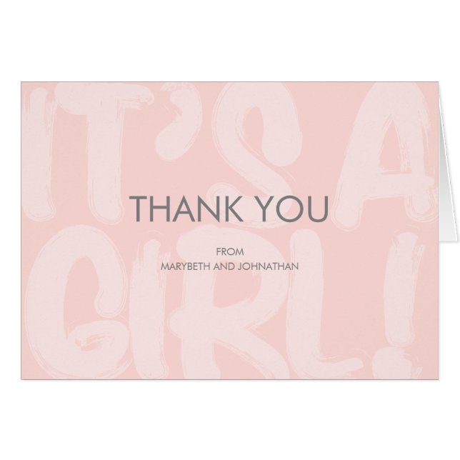 Cartões de agradecimentos do Chá de fraldas Rosa g (Frente horizontal)