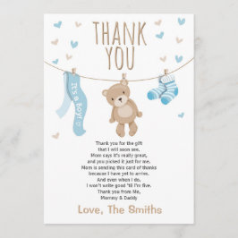 Cartões de agradecimentos do chá de fraldas - Urso