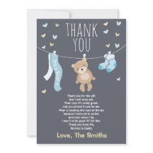 Cartões de agradecimentos do chá de fraldas - Urso