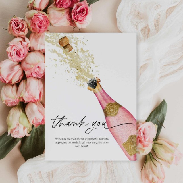 Cartões de agradecimentos do Chá de panela de espu (Pink Brunch and Bubbly Bridal Shower Thank you Card)