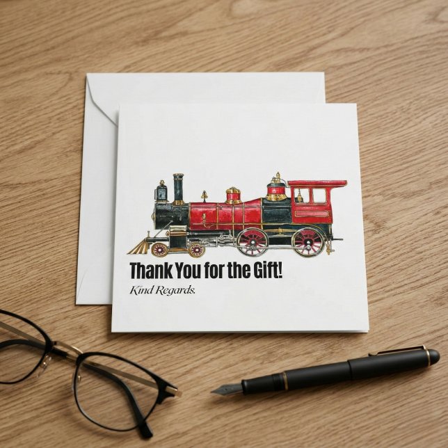 Cartões de agradecimentos do comboio vermelho (Red Train Thank You Card)