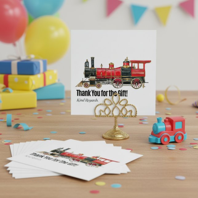Cartões de agradecimentos do comboio vermelho (Red Train Thank You Card)