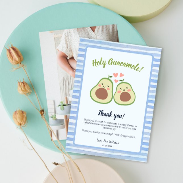 Cartões de agradecimentos do Partido do Chá de fra (Photo Avocado Baby Shower Party Thank You Card)