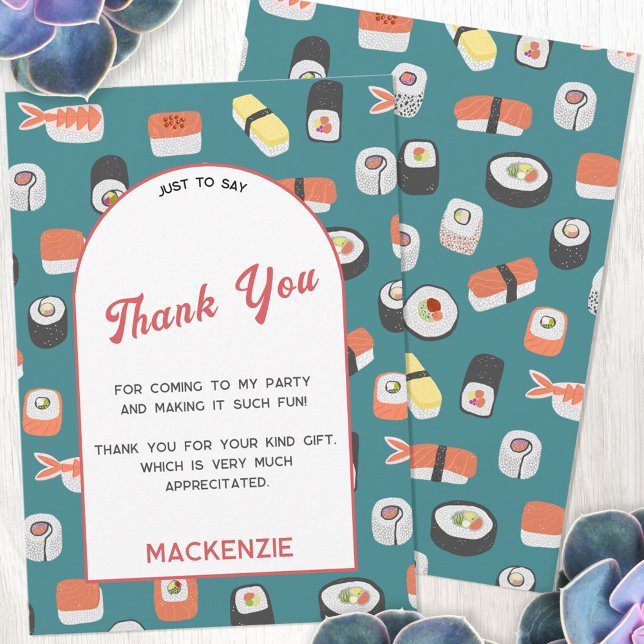 Cartões de agradecimentos do Partido Sushi (Japanese sushi themed personalized thank you card with custom text)