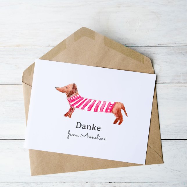 Cartões de agradecimentos dobrado (Say thank you with a German twist with our cute watercolor dachshund, hand-painted and unique!)