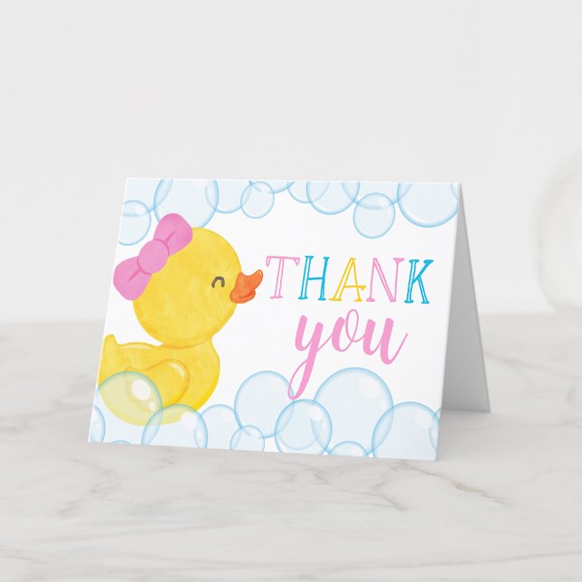 Cartões de agradecimentos Dobrado de Pato de Borra (Girl Watercolor Rubber Duck Folded Thank You Cards for Ducky Birthday or Duck Baby Shower)