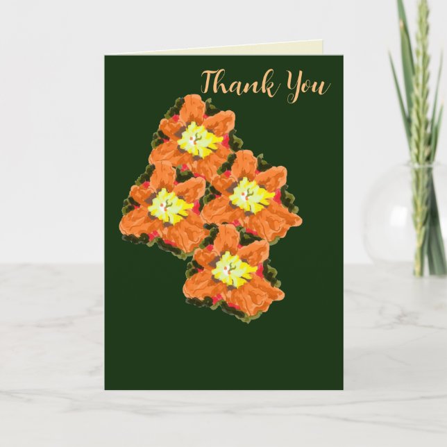 Cartões de agradecimentos dobrado Laranja e Flor A (Frente)