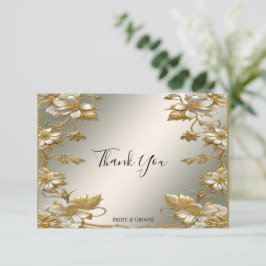 Cartões de agradecimentos Dourado branco Floral