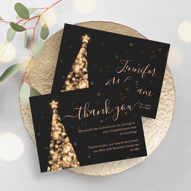 Cartões de agradecimentos Dourado de Casamento da  (Festive Xmas Tree Gold Wedding Thank You Card)
