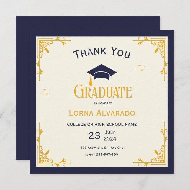 Cartões de agradecimentos Dourado de Graduação da  (Frente/Verso)