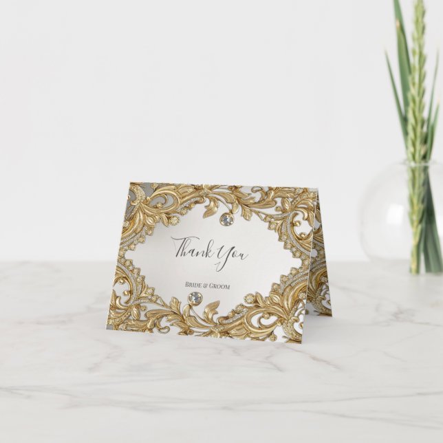 Cartões de agradecimentos Dourado decorativo (Frente)