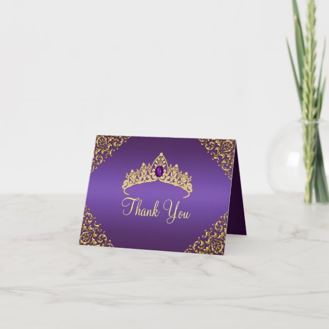 Cartões de agradecimentos Dourado e roxo Gem Tiara (Frente)