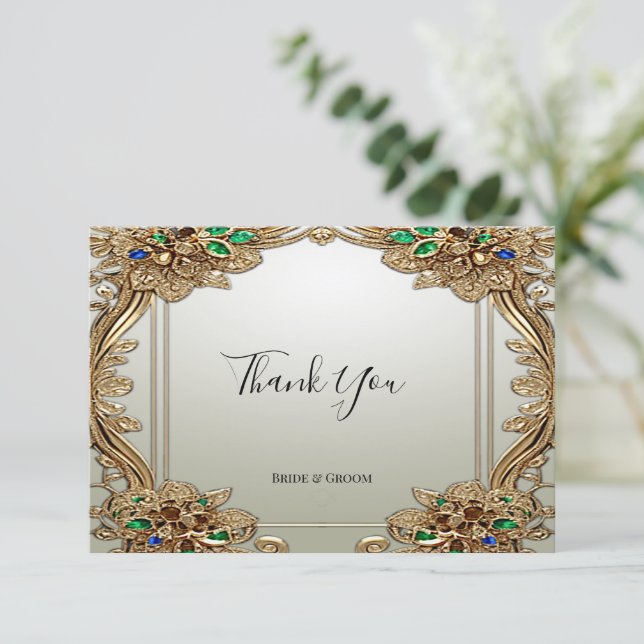 Cartões de agradecimentos Dourado Elegante (Em pé/Frente)