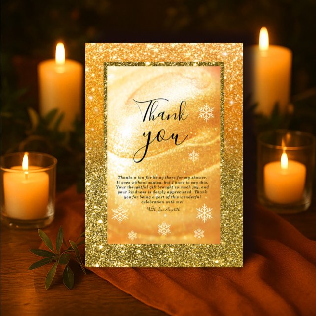 Cartões de agradecimentos Dourado elegante | Glitt (Elegant Gold Thank You Card | Glitter and Pearl#zazzlemade #thankyouwedding #christmas#goldenligh)