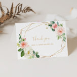 Cartões de agradecimentos Dourado geométrico de Ch<br><div class="desc">Este cartões de agradecimentos floral geométrico de ouro é perfeito para um chá de panela moderno. A design apresenta rosas brancos, cor-de-rosa e pincéis pintados à mão e um toque de verde, adoráveis quadros geométricos de ouro, inspiradora beleza artística. Estes cartões podem ser usados para um casamento, chá de panela...</div>