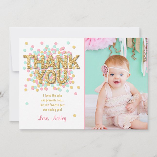 Cartões de agradecimentos Dourados do aniversário (Frente)