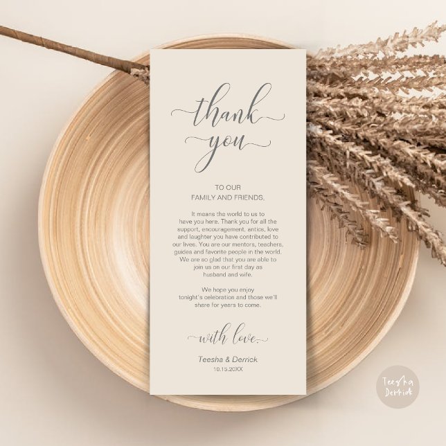 Cartões de agradecimentos Elegante de Definição de (Wedding Dinner Place Setting Thank You Card, in Modern Classy, cream dark grey)