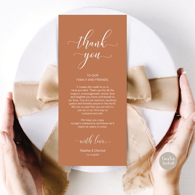 Cartões de agradecimentos Elegante de Definição de (Wedding Dinner Place Setting Thank You Card, in Modern Classy, Copper Rust Brown)