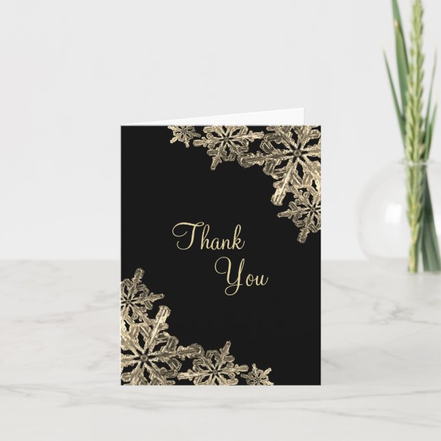Cartões de agradecimentos Elegante Preto e Dourado (Frente)