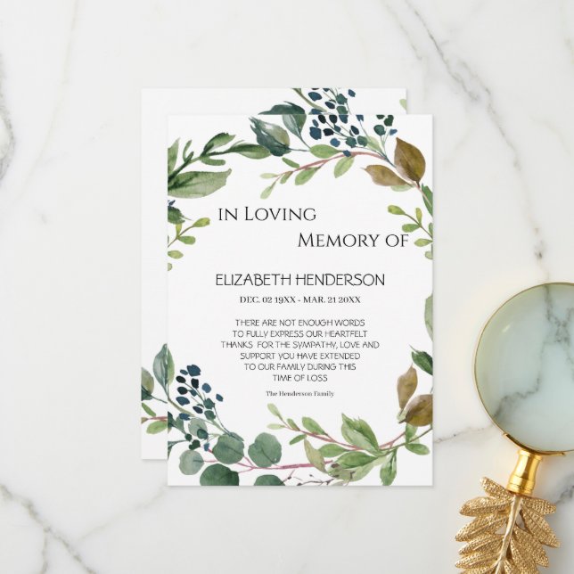 Cartões de agradecimentos em memória de simpatia. (Frente/Verso In Situ)