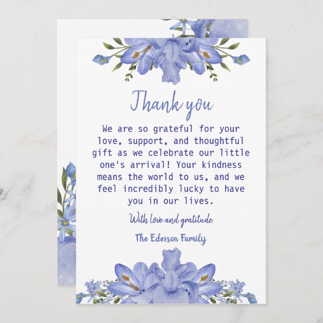 Cartões de agradecimentos Floral Azul Elegante (Frente/Verso)