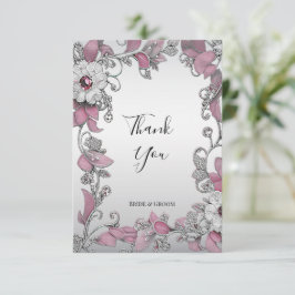 Cartões de agradecimentos Floral Branco Prateado R