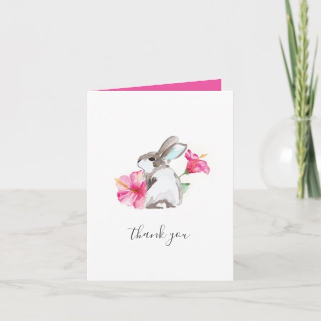 Cartões de agradecimentos Floral Bunny Watercolor (Frente)