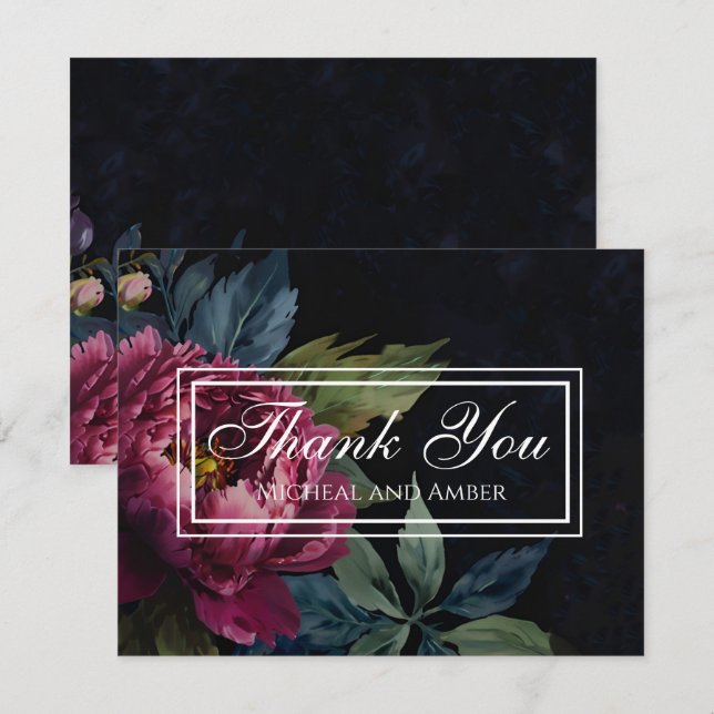 Cartões de agradecimentos floral cor-de-rosa-escur (Frente/Verso)