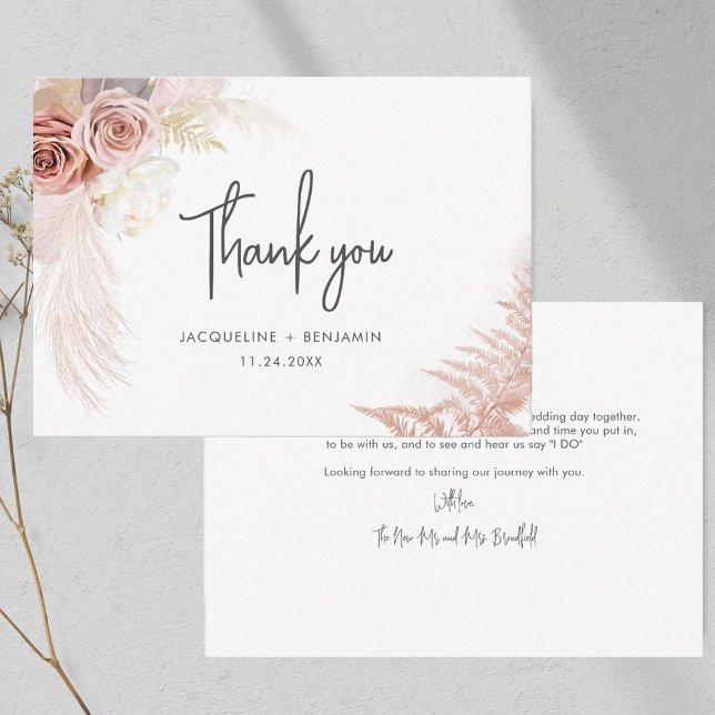 Cartões de agradecimentos Floral de Casamento Pamp (Pampas Grass Script Typography Wedding Thank You Note Card)