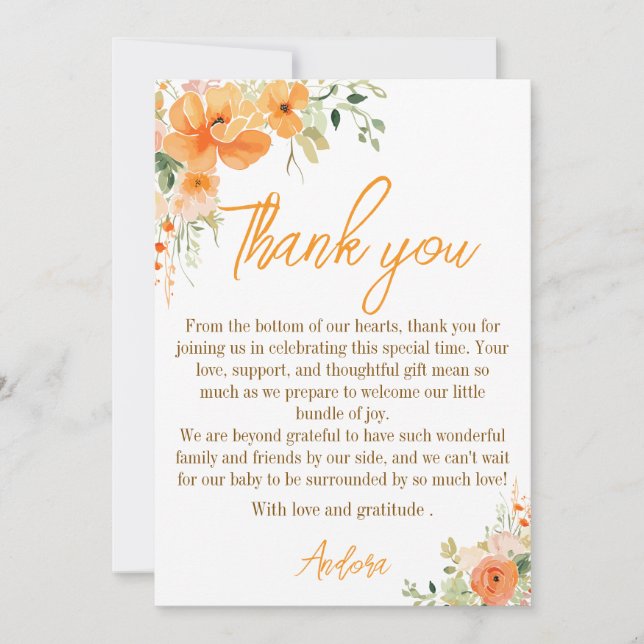 Cartões de agradecimentos Floral de Chá de fraldas (Frente)