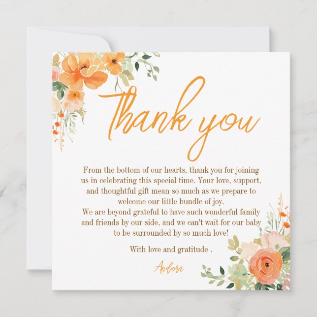 Cartões de agradecimentos Floral de Chá de fraldas (Frente)